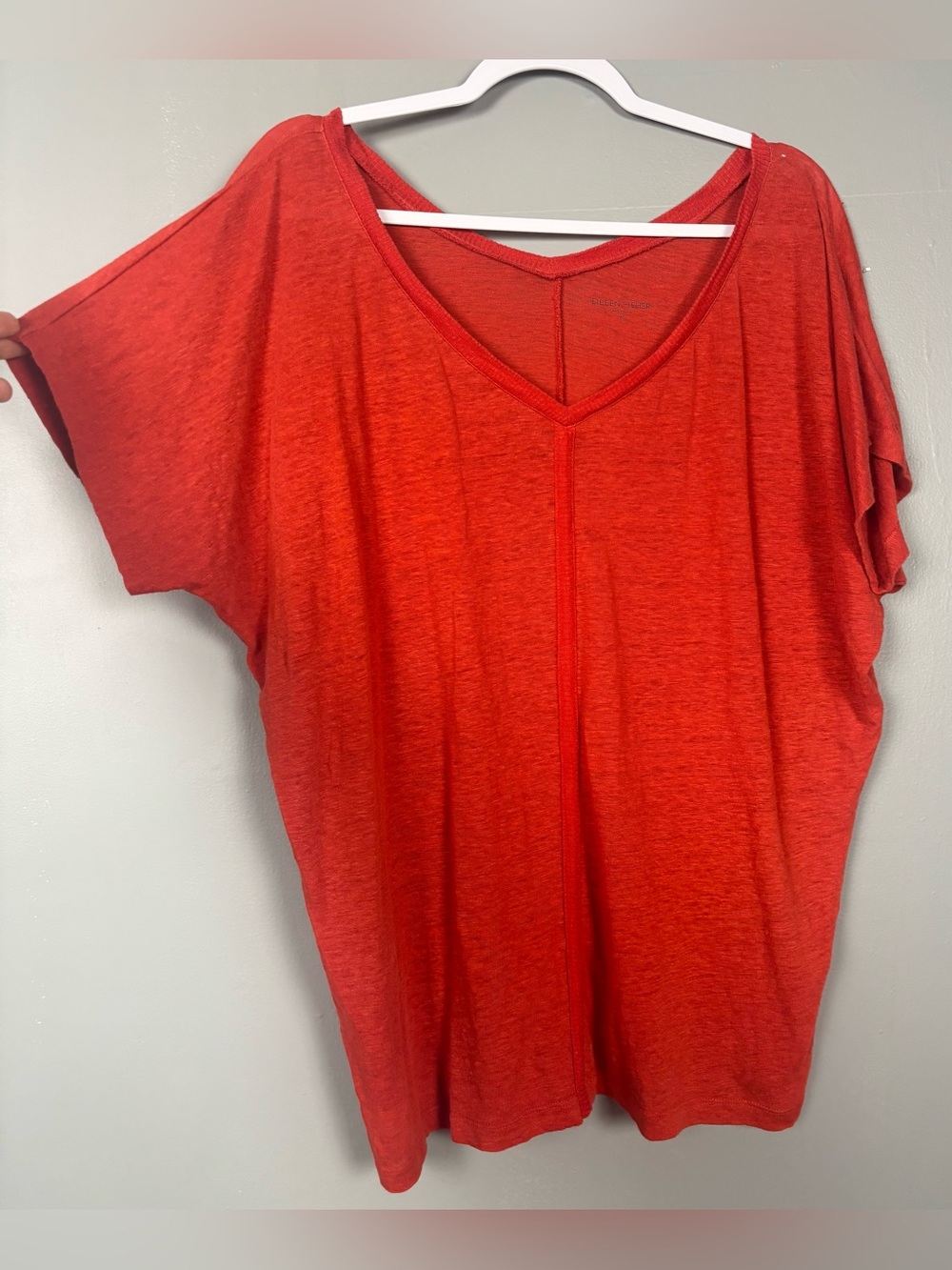 Eileen Fisher Orange 100% Linen Short Dolman Sleeve Oversized Boxy Top